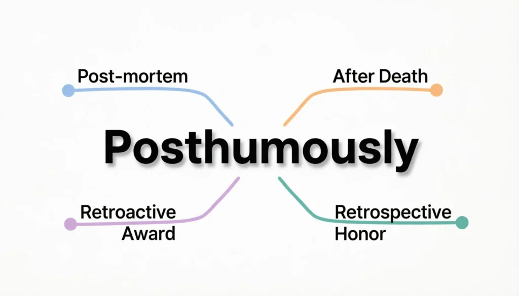 Synonyms of Posthumously